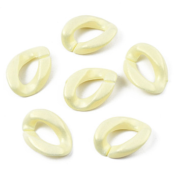 Spray Painted Acrylic Linking Rings, Rubberized Style, Quick Link Connectors, for Curb Chains Making, Twist, Light Goldenrod Yellow, 18x13.5x4mm, Inner Diameter: 10x5mm, about 1420pcs/500g