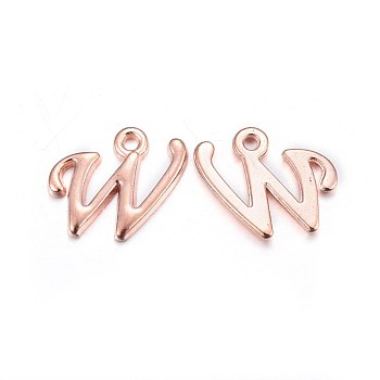 Rose Gold Plated Alloy Letter Pendants, Rack Plating, Cadmium Free & Lead Free, Letter.W, 15x13x2mm, Hole: 1.5mm