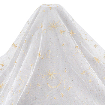 1 Yard Star & Moon Pattern Polyester Mesh Fabric, Dress Accessories, White, 1500mm