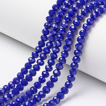 Opaque Solid Color Imitation Jade Glass Beads Strands, Faceted, Rondelle, Blue, 2.3~2.7x1.5mm, Hole: 0.4mm, about 150~155pcs/strand, 32~33cm