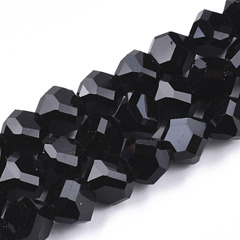 Solid Color Glass Beads Strands, Faceted, Triangular Pyramid, Black, 9x9x9mm, Hole: 1.5mm, about 50pcs/strand, 17.3 inch