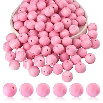 100Pcs Silicone Beads Round Rubber Bead 15MM Loose Spacer Beads for DIY Supplies Jewelry Keychain Making, Pearl Pink, 15mm