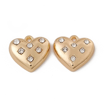 Alloy Crystal Rhinestone Pendants, Heart Charm, Golden, 15x16x4.5mm, Hole: 1.6mm