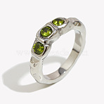 316L Surgical Stainless Steel Pave Cubic Zirconia Finger Rings, Square, Stainless Steel Color, 6.1mm, US Size 7(17.3mm)(WGCD260-05)
