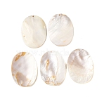 Natural Freshwater Shell Big Pendants, Oval Charms, Floral White, 70x50x5mm, Hole: 1mm(SHEL-M021-06)