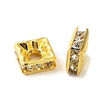 Brass Rhinestone Spacer Beads, Cadmium Free & Lead Free, Square, Crystal, 6x6x2.5mm, Hole: 1.8mm(KK-I362-01C-01G)