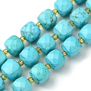 Synthetic Blue Turquoise Beads Strands, with Seed Beads, Faceted Cube, 8~9x8~9x8~9mm, Hole: 0.9~1mm, about 35~39pcs/strand, 14.80''~15.16''(37.6~38.5cm)(G-Q010-A13-01)