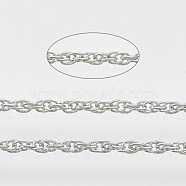 Soldered Brass Coated Iron Rope Chains, with Spool, Platinum, 2x1.4x0.3mm, about 39.37 Feet(12m)/roll(CH-T002-04P)