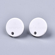 Cellulose Acetate(Resin) Ear Stud Findings, with Iron Pin, Flat Round, White, 16x2mm, Hole: 2mm, Pin: 0.7mm(KY-S163-113B)