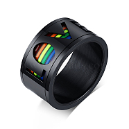 Rainbow Color Pride Flag Word Love Rotating Enamel Finger Ring, Stainless Steel Fidget Spinner Ring for Stress Anxiety Relief, Electrophoresis Black, US Size 7(17.3mm)(RABO-PW0001-034A)