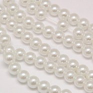 Eco-Friendly Dyed Glass Pearl Round Bead Strands, Cotton Cord Threaded, White, 6mm, Hole: 0.7~1.1mm, about 72pcs/strand, 15 inch(X-HY-A002-6mm-RB001)