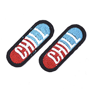 Computerized Embroidery Cloth Iron On Patches, Costume Accessories, Appliques, Capsule with Chill, Colorful, 60x22.5x1.5mm(FIND-T030-060)