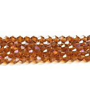 Transparent Electroplate Glass Beads Strands, AB Color Plated, Faceted, Bicone, Dark Orange, 6x6mm, Hole: 1mm, about 45~47pcs/strand, 9.65~9.84 inch(24.5~25cm)(EGLA-A039-T6mm-B28)