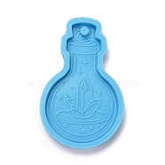 Perfume Bottle with Crystal Cluster Pendant Silicone Molds, Resin Casting Molds, for UV Resin & Epoxy Resin Jewelry Making, Sky Blue, 71x45x7.5mm, Hole: 4mm, Inner Diameter: 65.5x40mm(DIY-M034-23)