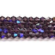 Transparent Electroplate Glass Beads Strands, AB Color Plated, Faceted, Bicone, Violet, 3.5~3.8x3mm, Hole: 0.8mm, about 113~115pcs/strand, 14.17~14.37 inch(36~36.5cm)(EGLA-A039-T3mm-L04)