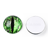Glass Cabochons, Half Round with Evil Eye, Vertical Pupil, Green, 20x6.5mm(GGLA-T004-02-H)