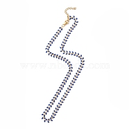 Enamel Ear of Wheat Link Chain Necklace, Vacuum Plating 304 Stainless Steel Jewelry for Women, Medium Blue, 17-1/2~17-5/8 inch(44.4~44.7cm)(NJEW-P220-02G-02)