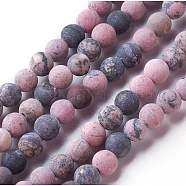 Frosted Natural Rhodonite Round Bead Strands, 4mm, Hole: 0.8mm, about 91pcs/strand, 15.3 inch(39cm)(G-E487-12-4mm)