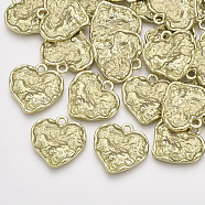 Epoxy Resin Pendants, with Light Gold Tone Alloy Pendant Settings, Heart, Textured, Dark Khaki, 17.5x18x2.5mm, Hole: 1.8mm(RESI-S382-003A)