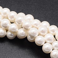 Shell Pearl Beads Strands, Round, White, 10mm, Hole: 1mm, about 39pcs/strand, 16 inch(X-BSHE-E008-10mm-12)