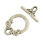Tibetan Style Toggle Clasps, Cadmium Free & Lead Free, Antique Silver, Flat Round: 20x15x2mm, Hole: 2x3mm, Bar: 17x9x2mm, Hole: 2x3mm, about 500pcs/1000g(TIBE-2106-AS-RS)