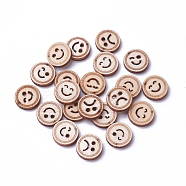 Undyed Wood Cabochons, Flat Round with Face, Antique White, 12.5~13x2~3mm(WOOD-I004-43)
