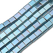 Electroplated Non-magnetic Synthetic Hematite Beads Strands, Square, 2-Hole, Light Steel Blue, 6x6x3mm, Hole: 1.2mm, about 69pcs/strand, 15.55 inch(39.5cm)(G-C106-A02-08)