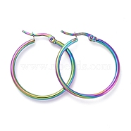 304 Stainless Steel Big Hoop Earrings, Hypoallergenic Earrings, Ring Shape, Rainbow Color, 30x2mm, 12 Gauge, Pin: 0.7x1mm(EJEW-G260-02A-M)