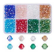 8 Strands 8 Color Faceted Bicone Transparent Glass Beads Strands, AB Color Plated, for DIY Crafting, Mixed Color, 4x4mm, Hole: 1mm, about 92~96pcs/strand, 13.78~14.37 inch(35~36.5cm), 1 Strand/color(EGLA-YW0001-61)