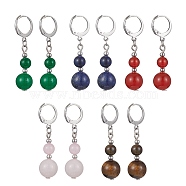 Round Natural Gemstone Dangle Earrings, 304 Stainless Steel Leverback Earring for Women, 40~41x10~10.5mm(EJEW-JE05536)