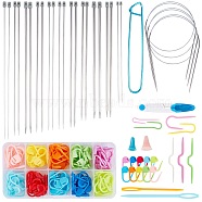 DIY Sweater Kit, with Aluminum Stitch Holder, Plastic Stopper & Sewing Scissors & Stitch Needle Clip & Crochet Hooks Needles & Cable Needles & Sewing Needle, Stainless Steel Knitting Needles Sets, Mixed Color, 350mm(DIY-NB0003-48)
