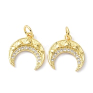 Eco-Friendly Brass Micro Pave Cubic Zirconia Charms, with Jump Ring, Long-Lasting Plated, Moon, Real 18K Gold Plated, 14.5x14x2.5mm(X-ZIRC-C022-04G)