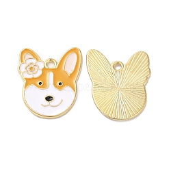 Alloy Enamel Pendants, Golden, Dog Charm, White, 25x21x1.2mm, Hole: 2mm(ENAM-D046-46G)