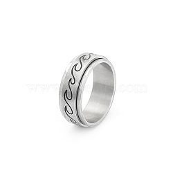 Wave Pattern 304 Stainless Steel Rotating Finger Rings Rotating Cuff Rings, Fidget Spinner Ring for Calming Worry Meditation, Stainless Steel Color, US Size 10(19.8mm)(WG71EDB-02)