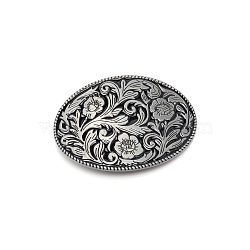 Alloy Smooth Buckles, Belt Fastener, Oval with Flower Pattern, Gunmetal, 59x83x7mm, Hole: 40x17mm(AJEW-WH0251-56B)