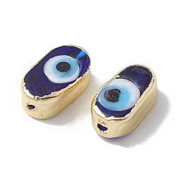 Brass Beads, with Enamel, Real 18K Gold Plated, Oval with Evil Eye, Black, 14x8x6mm, Hole: 1.4mm(KK-A176-08G-08)