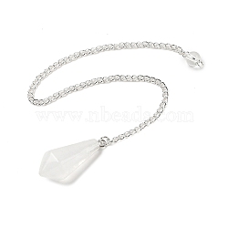 Natural Quartz Crystal Cone Pointed Dowsing Pendulums, with Silver Plated Iron Curb Chains, Faceted, 210~215mm(G-A249-02S-10)