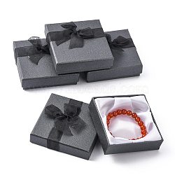 Bowknot Organza Ribbon Cardboard Bracelet Bangle Gift Boxes, Square, Black, 90x90x27mm(BC148-05)