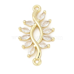 Brass Clear Cubic Zirconia Connector Charms, Long-Lasting Plated, Real 14K Gold Plated, Leaf, 24.5x13.5x2.5mm, Hole: 1.2mm(KK-Z094-06G-04)