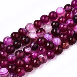 Natural Striped Agate/Banded Agate Beads Strands, Dyed, Round, Medium Violet Red, 4.5mm, Hole: 1mm, about 95~99pcs/strand, 14.96 inch~15.20 inch(38cm~38.6cm)(G-T131-36C)