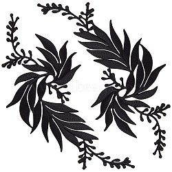 4Pcs 2 Style Leaf Computerized Embroidery Cloth Iron on/Sew on Patches, Costume Accessories, Appliques, Black, 170x80x0.8mm, 2pcs/style(DIY-GF0005-33B)