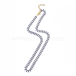 Enamel Ear of Wheat Link Chain Necklace, Vacuum Plating 304 Stainless Steel Jewelry for Women, Medium Blue, 17-1/2~17-5/8 inch(44.4~44.7cm)(NJEW-P220-02G-02)