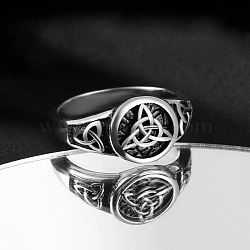 Round with Celtic Knot Pattern Brass Finger Rings, Antique Silver, US Size 9(18.9mm)(FS-WG1EEAC-06)