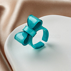 Bowknot Resin Cuff Rings for Women, with Glitter Powder, Medium Turquoise, Inner Diameter: 18mm(FS-WG62775-04)