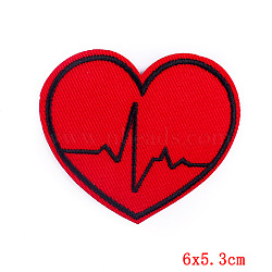 Computerized Embroidery Cloth Iron on/Sew on Patches, Costume Accessories, Heart with Word, Red, 53x60mm(PATC-PW0002-02G)