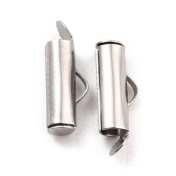304 Stainless Steel Slide On End Clasp Tubes, Slider End Caps, Stainless Steel Color, 16x6x4mm, Hole: 3x1mm, Inner Diameter: 3mm