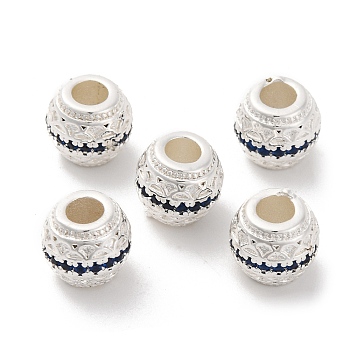 Brass Micro Pave Cubic Zirconia Beads, Long-Lasting Plated, Round, Blue, 7.5x7mm, Hole: 3mm