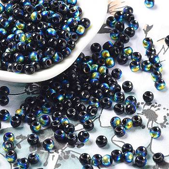 Glass Seed Beads, Half Plated, Opaque Colours Rainbow, Round Hole, Round, Prussian Blue, 4x3mm, Hole: 1.2mm, 7500pcs/pound