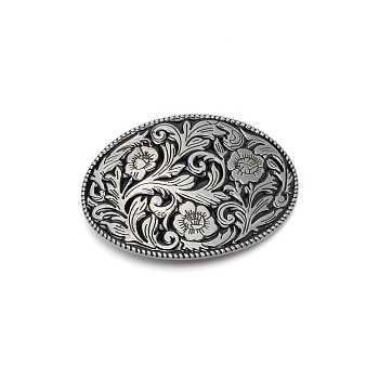 Alloy Smooth Buckles, Belt Fastener, Oval with Flower Pattern, Gunmetal, 59x83x7mm, Hole: 40x17mm