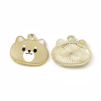 Painted Alloy Pendants, Cat Charm, Cadmium Free & Nickel Free & Lead Free, Golden, Pale Goldenrod, 18x20x2.5mm, Hole: 2.3mm